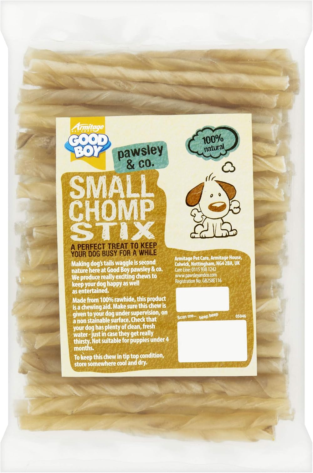 Good Boy Small Rawhide Chomp Sticks 100 Pack Natural Hide Dog Chews 115mm