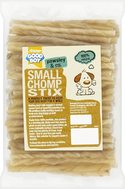 Good Boy Small Rawhide Chomp Sticks 100 Pack Natural Hide Dog Chews 115mm