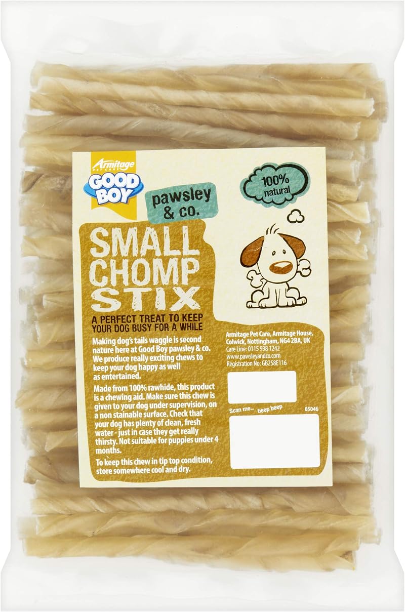 Good Boy Small Rawhide Chomp Sticks 100 Pack Natural Hide Dog Chews 115mm
