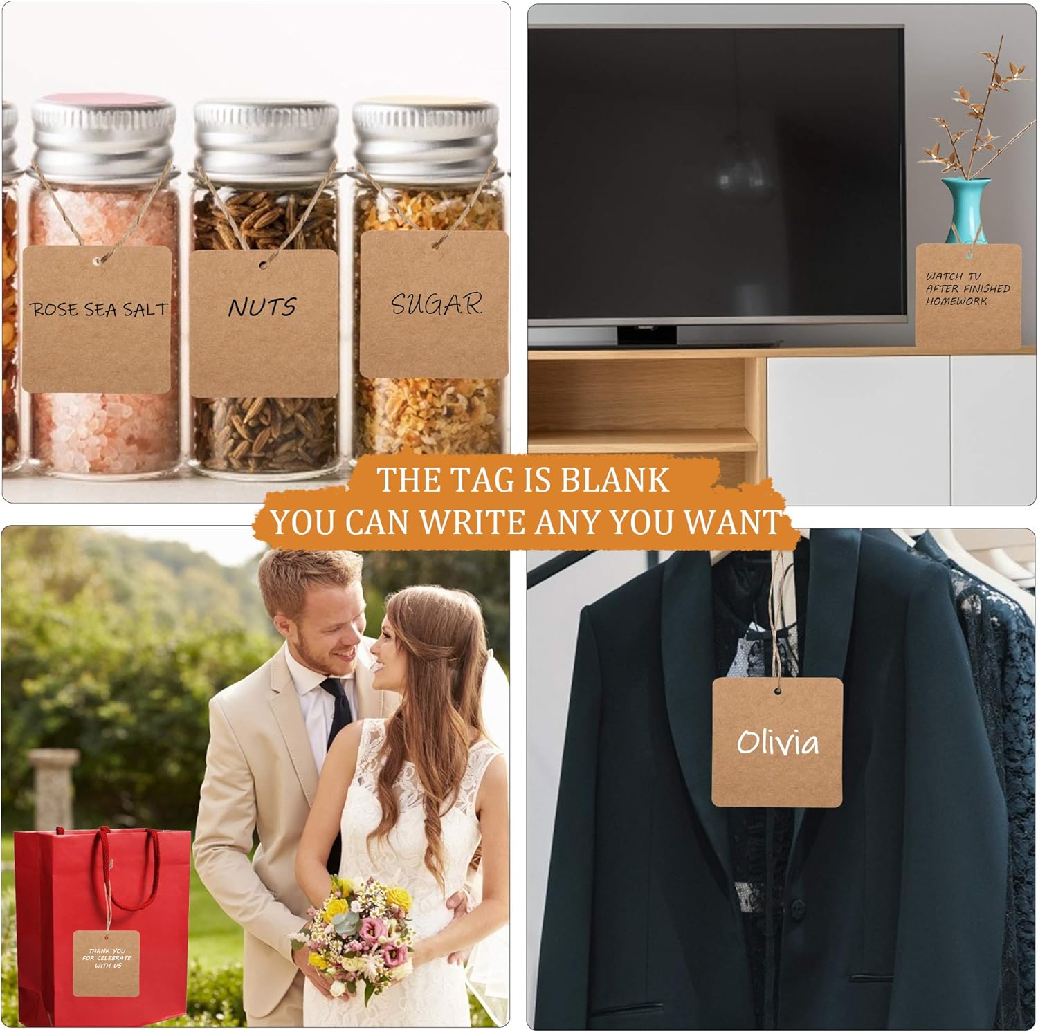 KAKA SENLIN Square Kraft Paper Tags,Premium Quality 100 PCS Brown Hang Labels with 30M Jute Twine String,Perfect for Name Card,Personalized Gift Wrapping,Wedding,Office,Business,Art and Craft: Health & Personal Care