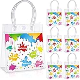 Kolldenn 24 Pcs Art Paint Party Favor Bags Plastic Clear PVC Gift Bags with Handles Colorful Artist Splatter Goodie Candy Bag for Birthday Baby Shower School Classroom Supply 6x6x3inch(Motivational)