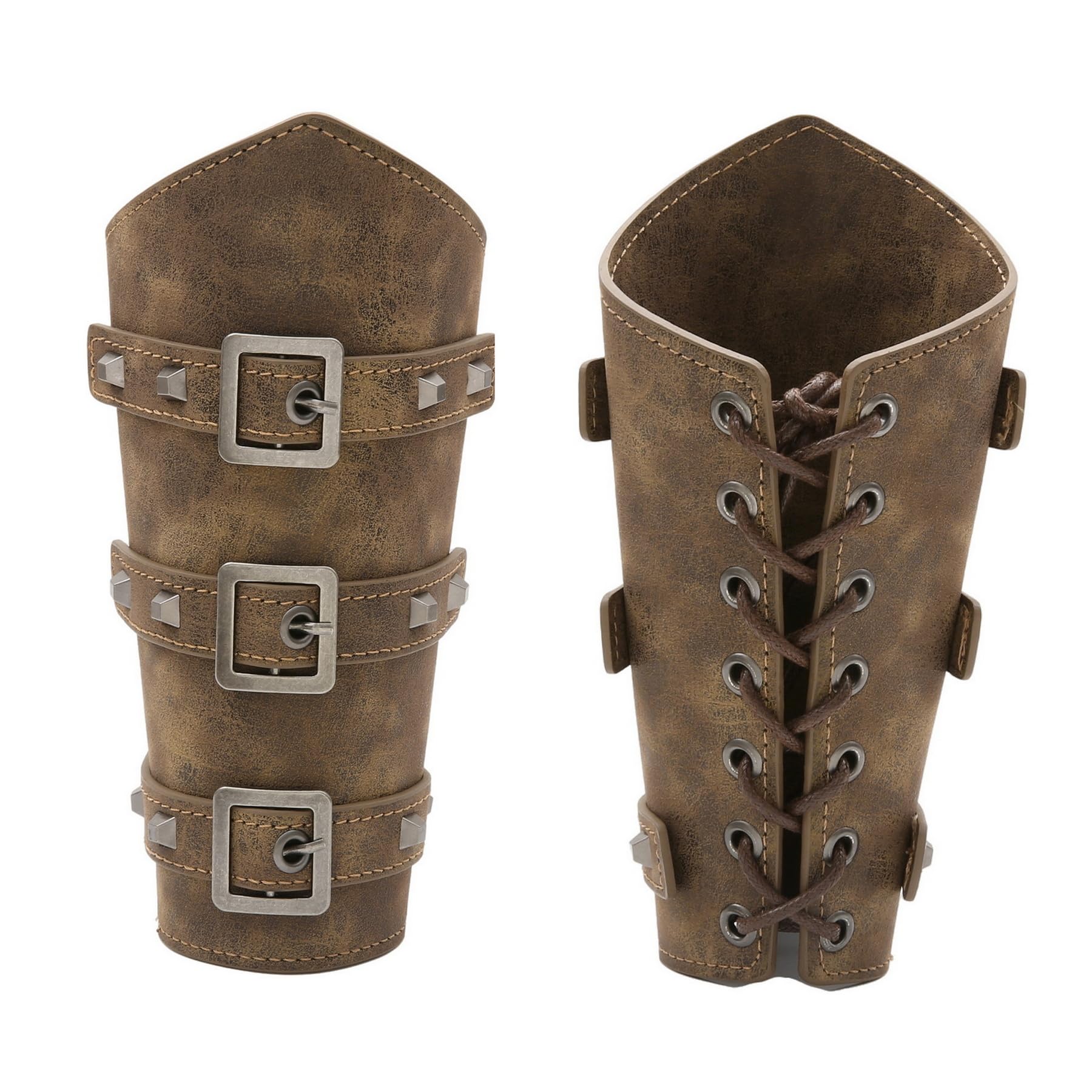 1 Pair Medieval Faux Leather Buckle Arm Bracers Knight Arm Gauntlet Wristband,Retro Viking Renaissance Arm Guards