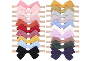 jollybows 20pcs Baby Girls Nylon Hair Bows Headbands Linen Hair Bands Elastic Hair Accessories for Kids Infants Newborn