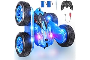 CoziBB Remote Control Car, RC Cars with Strip Lights and Headlight, 2 Hours Long Battery Life, 4WD Double-Sided 360° Flips Rotating Stunt RC Car Toys, Birthday Gift for Boys Girls (Blue)