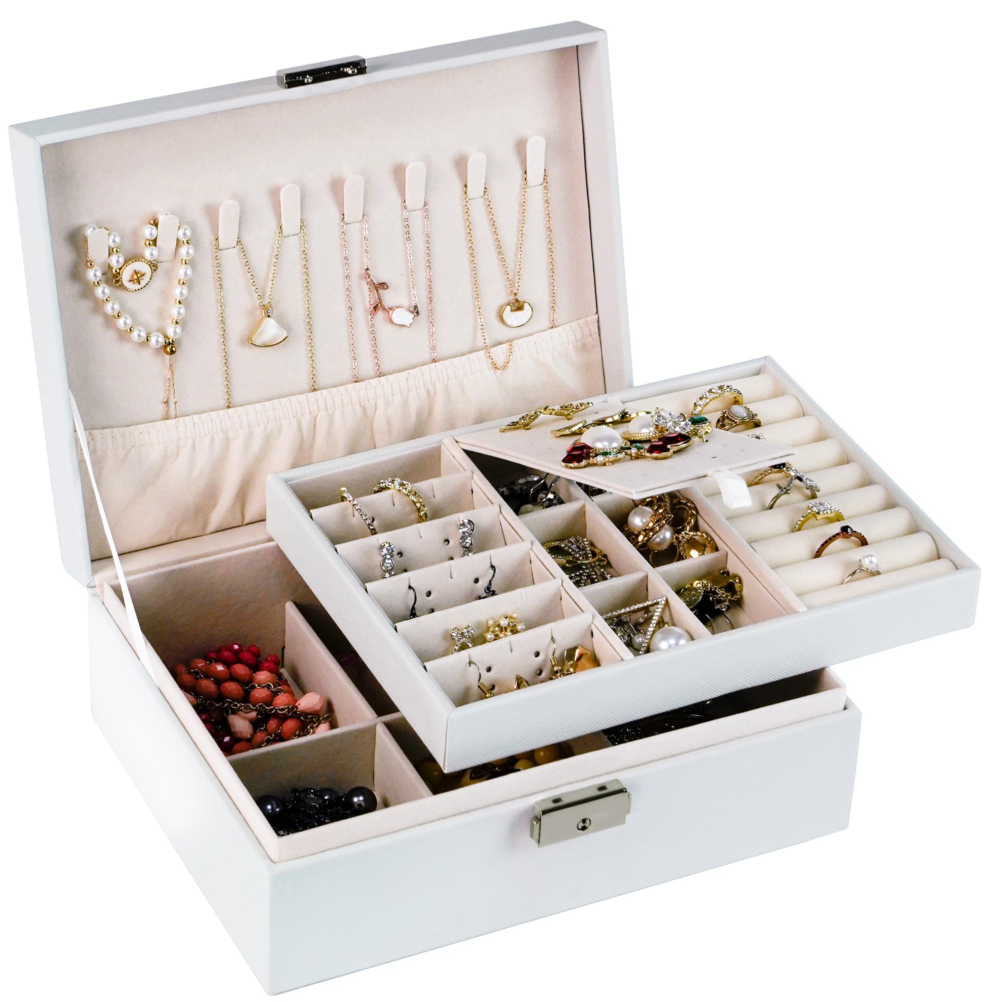 Adel Dream Jewellery Box Women’s Girls Jewellery Storage Travel Round Small Jewellery Box Jewellery Box for Rings, Earrings, Necklace, several colours (white 2)