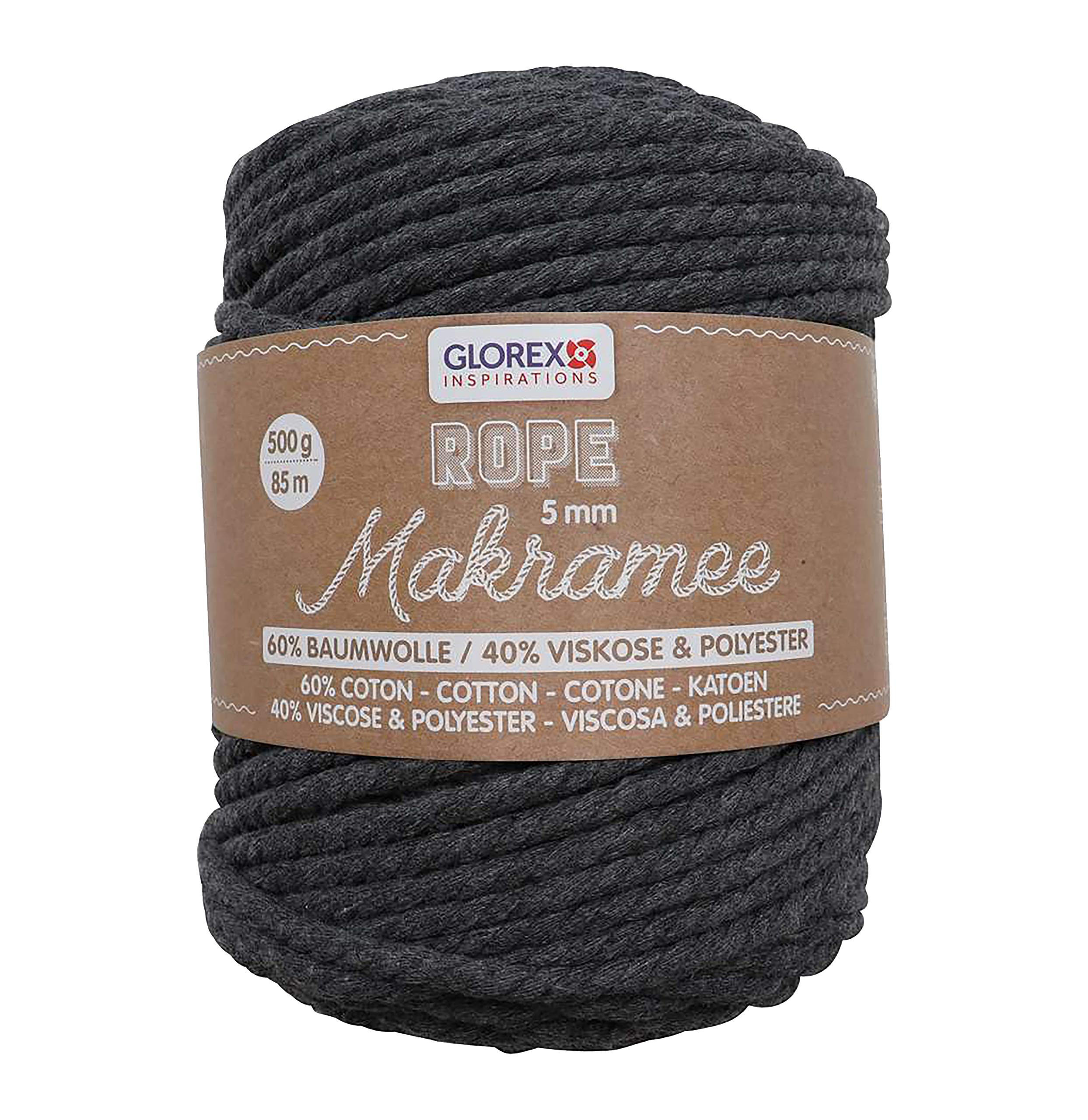Glorex 5 1007 14 Rope Macrame Twisted Anthracite 85 m