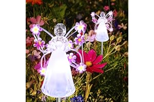Flumy Solar Lights Outdoor Waterproof 2 Packs,Cemetery Grave Decorations,Memorial Gift,Christmas Yard Art,Solar Lights for Outside Gardening Supplies, Iron Winged Angel Light Solar Powered，Pink