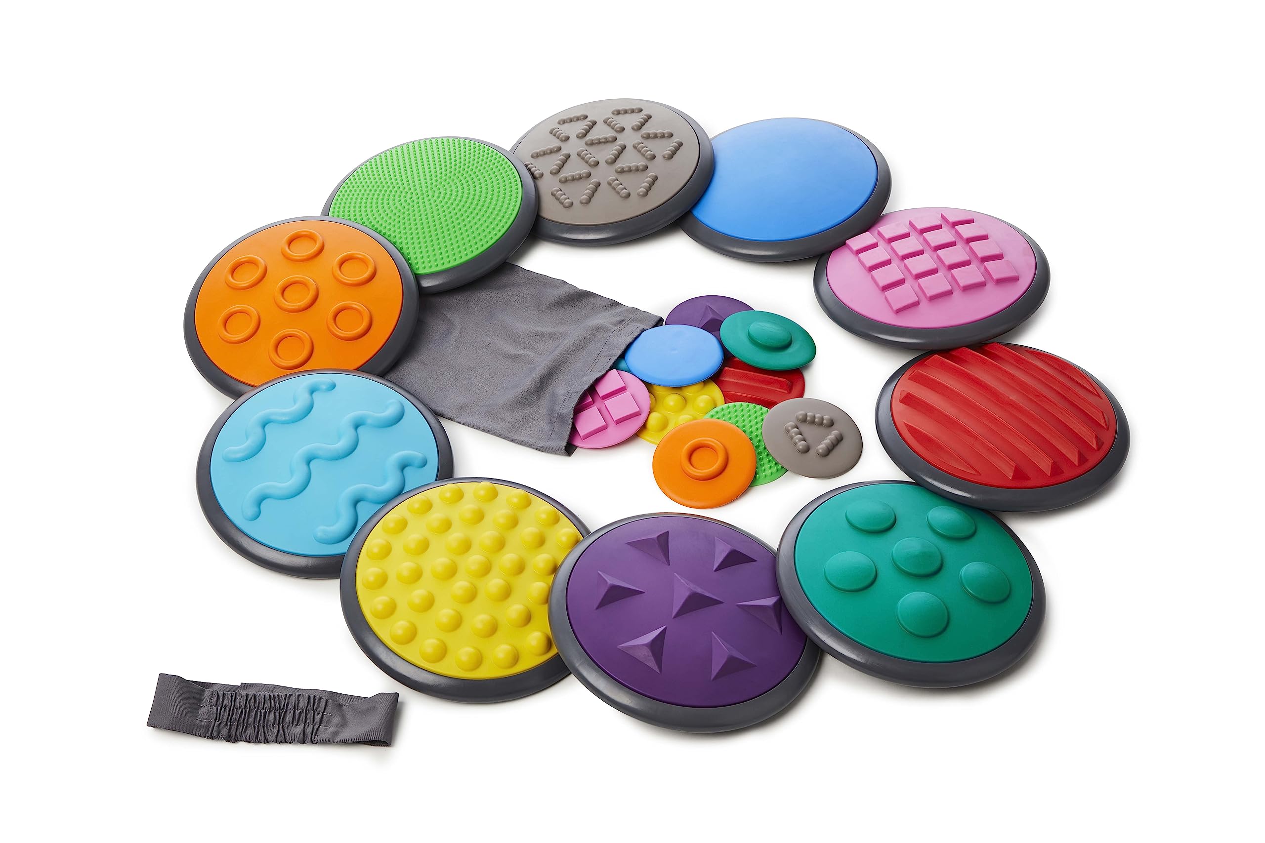 GONGE Tactile Sensory Discs - Set of 20 Textured Stepping Discs, Sensory Exploration, Cognitive Development - Includes Blindfold - Ages 1+, Vibrant