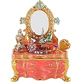 QIFU Dressing Table Pink Furniture Hand Painted Enamel Jewelry Trinket Box with Hinged Unique Gift for Family