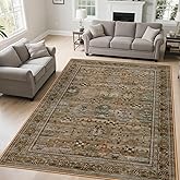 5x7 Washable Area Rug for Living Room Dining Room, Distressed Non Slip Vintage Floral Rugs for Bedroom, Traditional Indoor Floor Carpet for Dining Kitchen Farmhouse Brown with Green