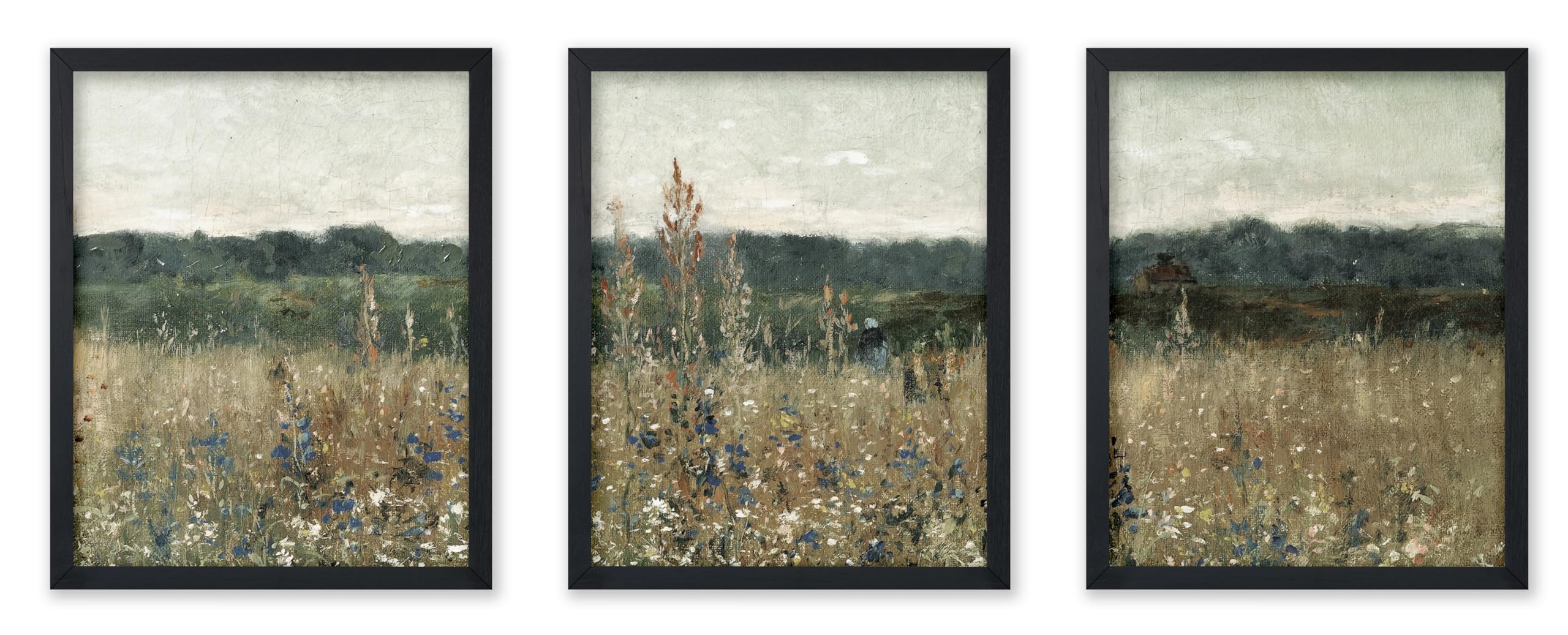 Photo 1 of Poster Master 3-Piece Vintage Meadow Poster - Retro Wildflower Field Painting Print - Landscape Art - Flower Art - Gift for Men & Women - Floral Decor for Living Room or Dorm - 8x10 UNFRAMED Wall Art