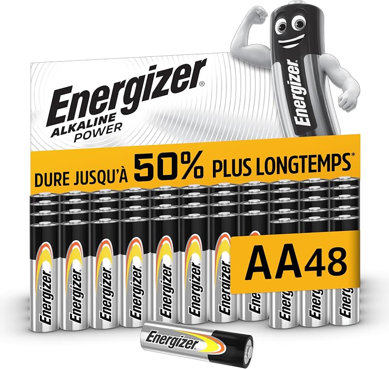 Alkaline Power Piles AA (Lot de 48), 1,5V, Énergie Longue durée