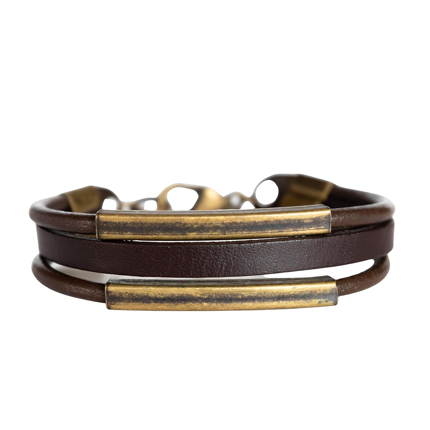 Men's Leather Bracelet, Wide Genuine Brown Leather Brass