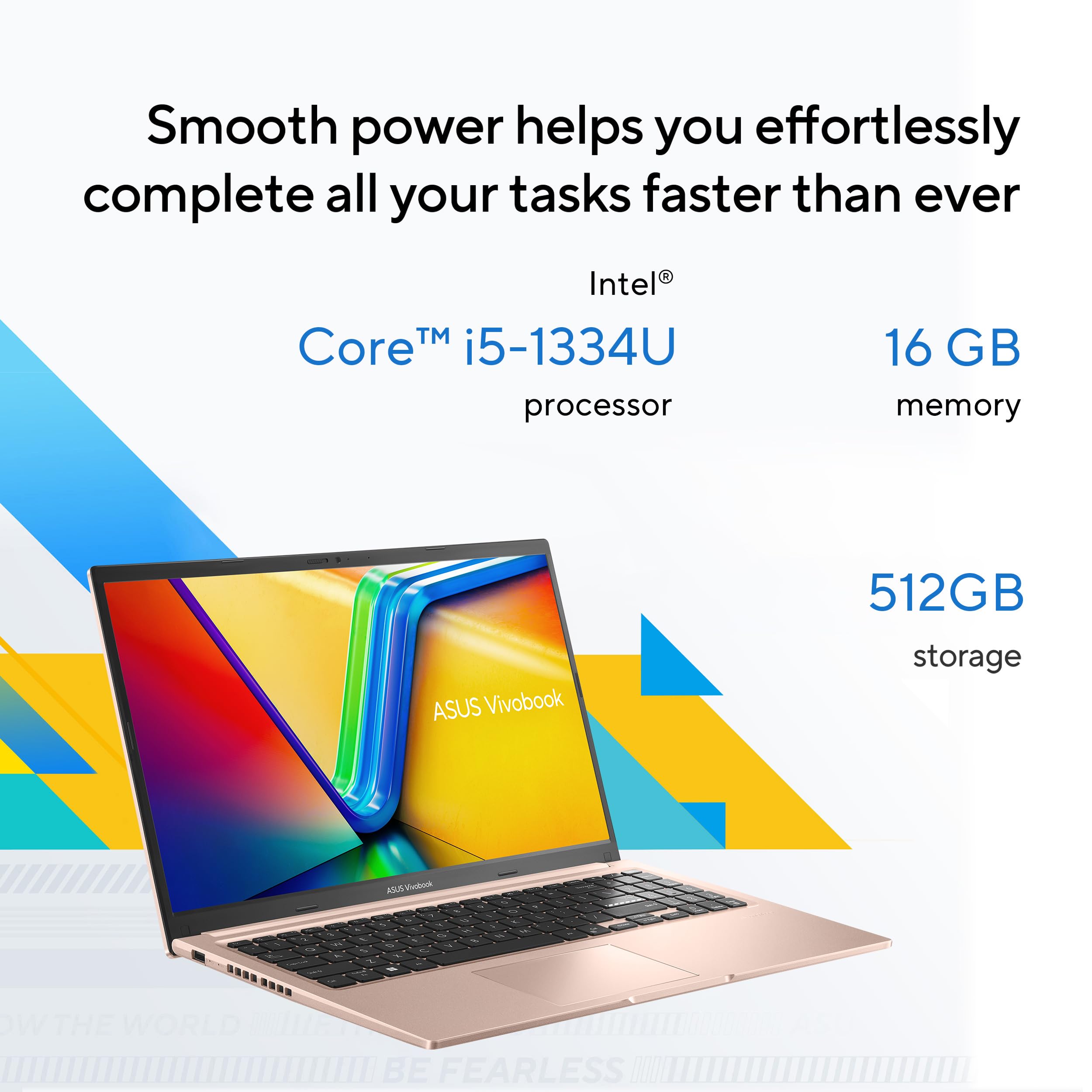 ASUS Vivobook 15 Laptop, 15.6” FHD Touch Display, Intel Core i5-1334U, Intel Iris Xe Graphics, 16GB Memory, 512GB SSD, Champagne, F1504VA-AB56-PK