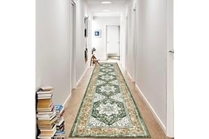 Ileading Vintage Runner Rug for Hallway 2x10FT, Machine Washable Extended Entryway Rug Runners with Rubber Backing, Non Slip Kitchen Floor Mat for Livingroom Corridor Indoor Doormat (Green 2x10ft)