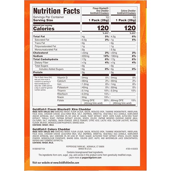 GOLDFISH DYNAMIC DUO VARIETY PACK, COLORS CHEDDAR & FLAVOR BLASTED XTRA CHEDDAR, SNACK PACKS, 20 CT