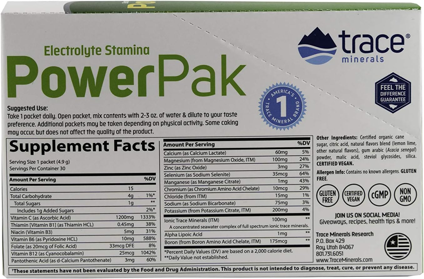 Trace Minerals Electrolyte Stamina Power Pak Non-GMO, Lemon Lime,0.17 Ounce (30 Count): Health & Personal Care