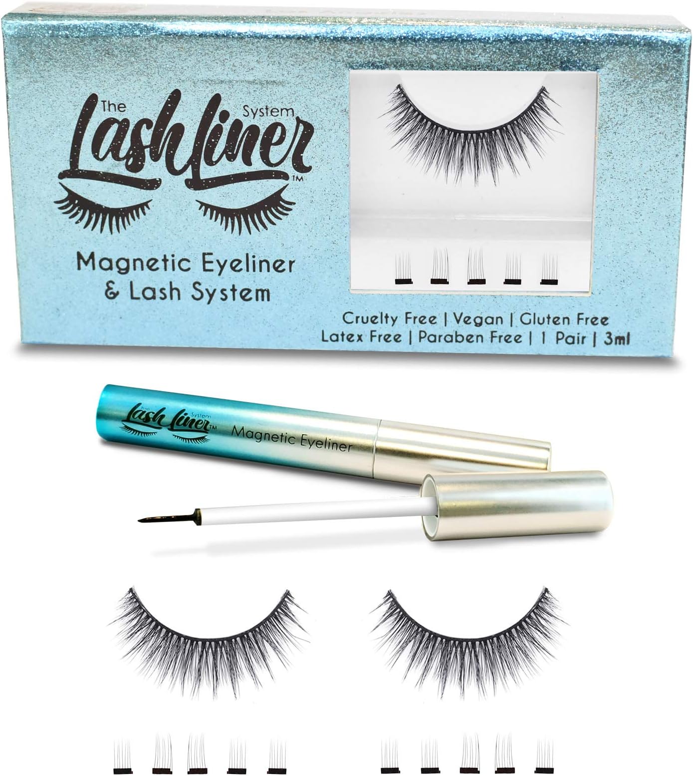 LashLiner False Eyelashes, Magnetic Liner and Reusable Lashes Kit - Lash Pack for Natural, Full Eyelashes - Seattle Style