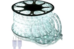 SURNIE LED Rope Lights Outdoor Waterproof: 150FT LED Rope Lighting Dimmable - 110V 6500K Daylight White String Light Tube Cuttable Connectable for Garden Patio Party Indoor Decoration, Not Flat Strip