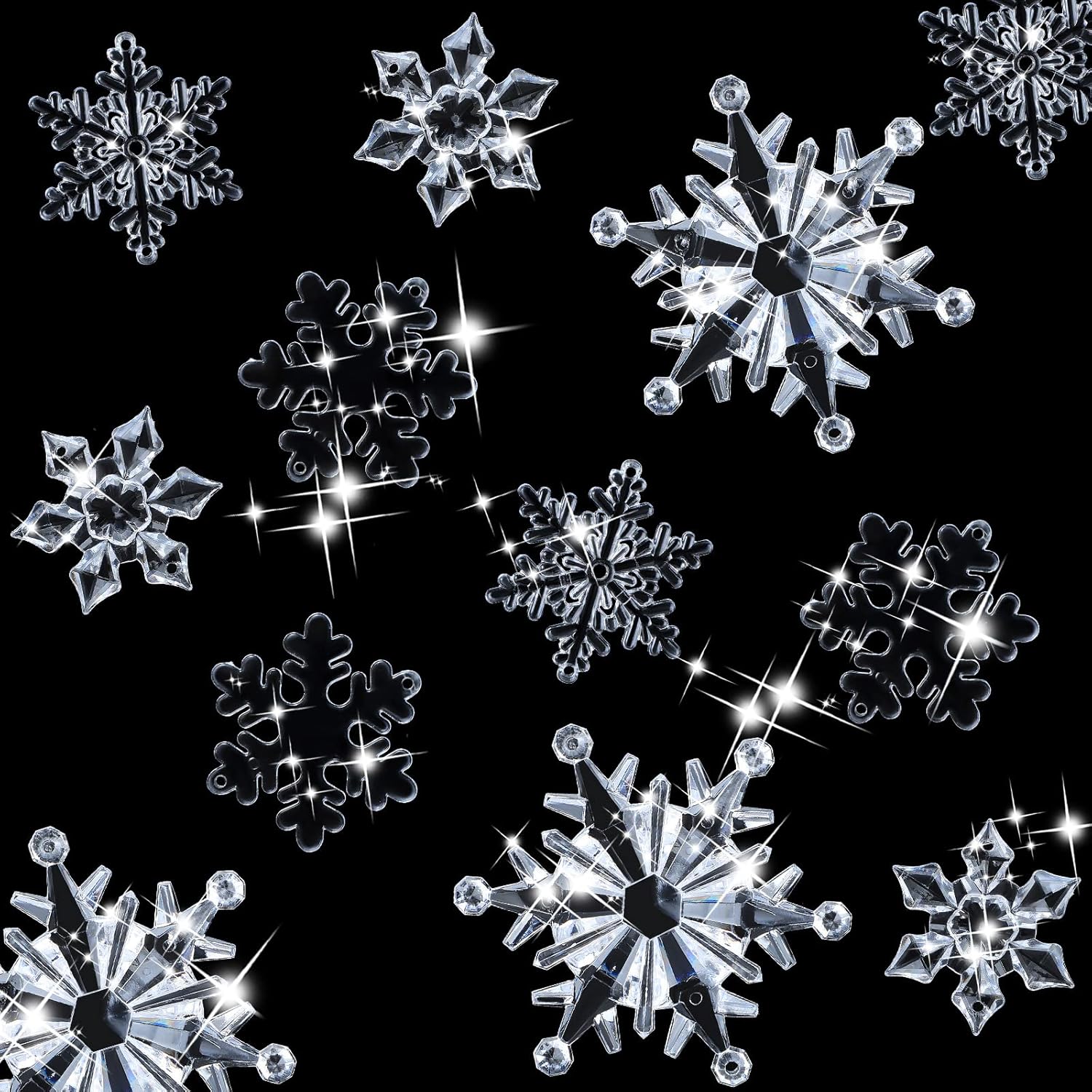 Ornaments - 40 Pieces Christmas Snowflake Ornaments Christmas Tree Decorations Acrylic Crystal Snowflakes Ornaments Christmas Snowflakes Decorations Snowflake Winter Xmas Ornament for Christmas Tree (Clear)