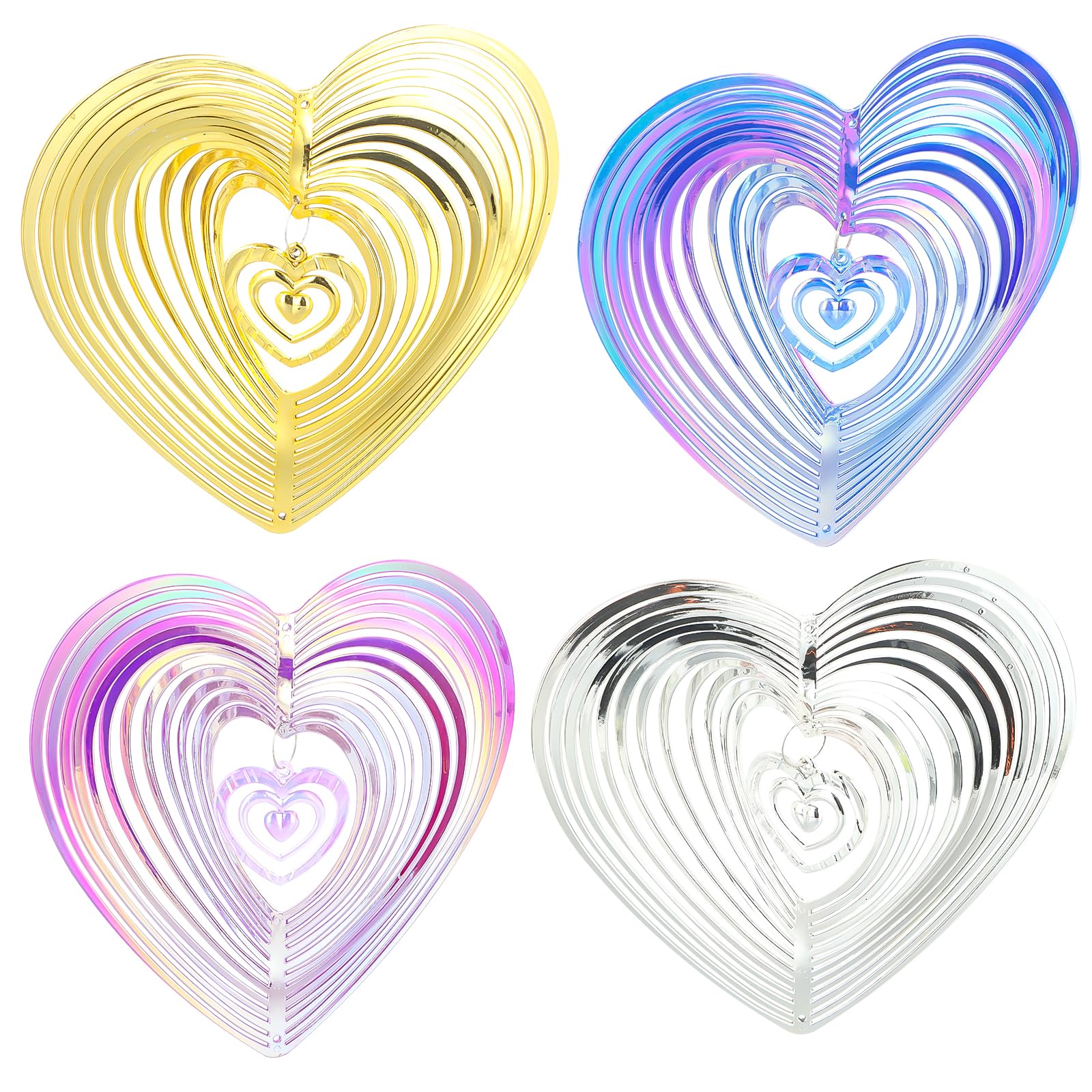 Pack of 4 Bird Deterrent, Love Heart Stainless Steel Wind Spinners, Reflective Wind Spiral Bird Repellent, for Home,Garden for Decoration Heart Shaped