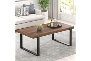 FOLUBAN Modern Coffee Table, Rustic Wood and Metal Center Table, Industrial Rectangle Cocktail Tea Table for Living Room, Wal