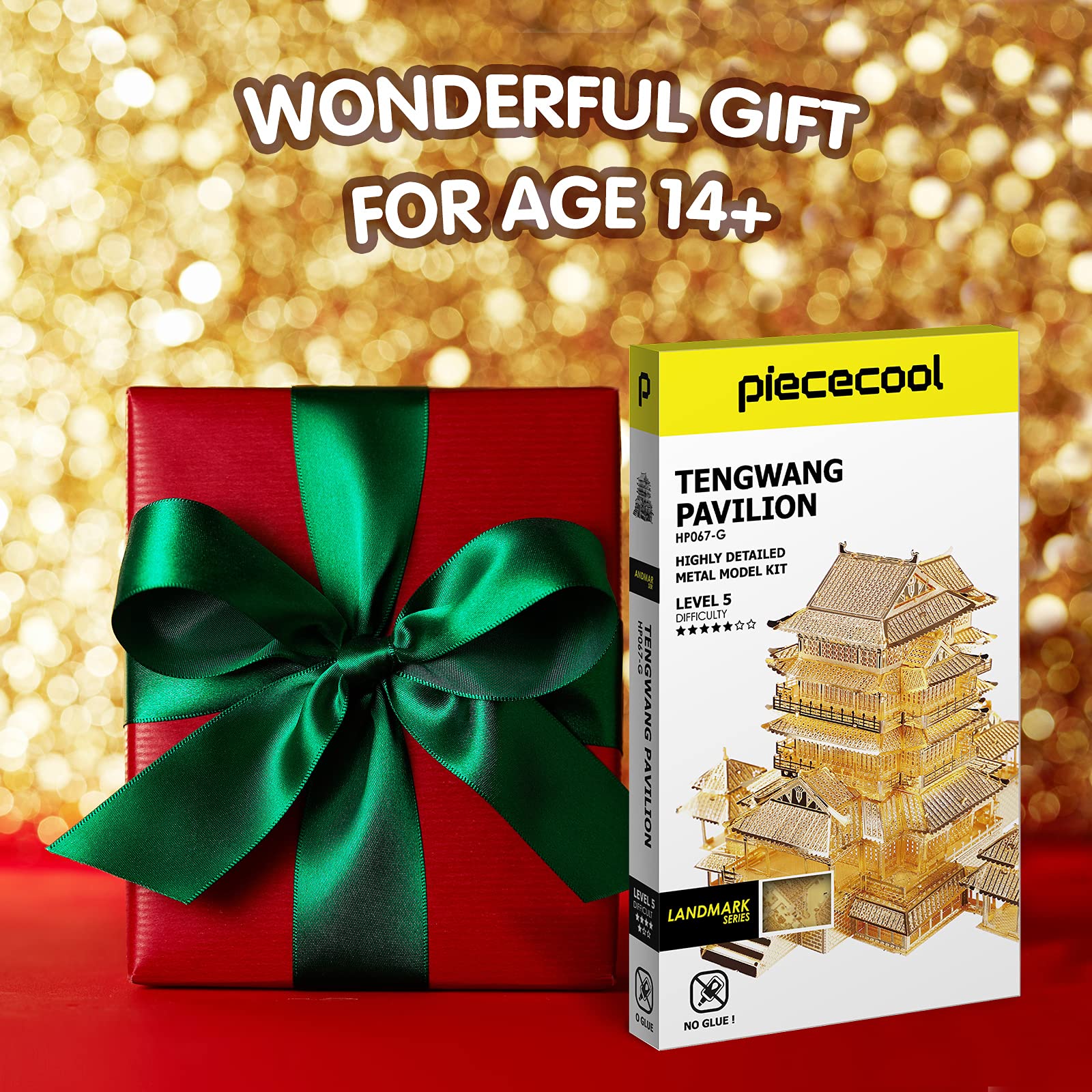 Piececool 3D Metal Puzzle for Adults, Tengwang Pavilion Metal Model Kit, Chinese Famous Architecture Building Kit DIY Craft Brain Teaser 3D Puzzles STEM Gifts for Family- 106 Pcs