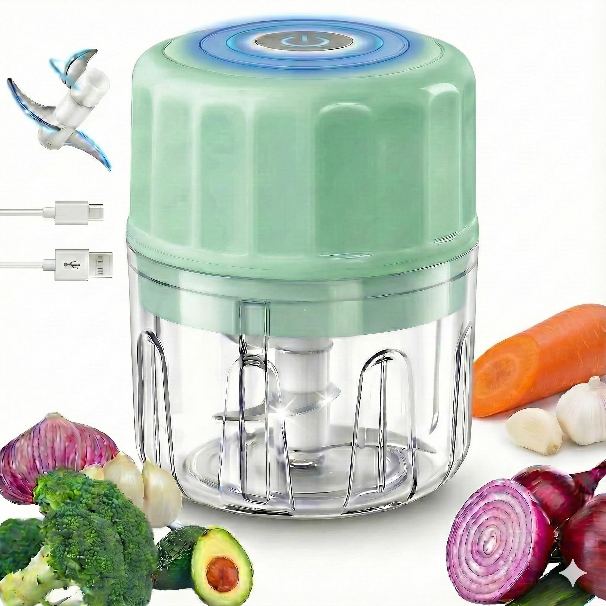 Photo 1 of Electric Garlic Chopper, 250ML Portable Cordless Mini Food Processor, USB Rechargeable Vegetable Chopper Blender for Nuts Chili Onion Minced Meat Baby Food and Spices, BPA-Free (Green)
