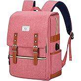 Ronyes Vintage Laptop Backpack for Women Men,15.6 inch Bookbag Casual Daypack with USB Charging Port for College Work, Pink Backpacks