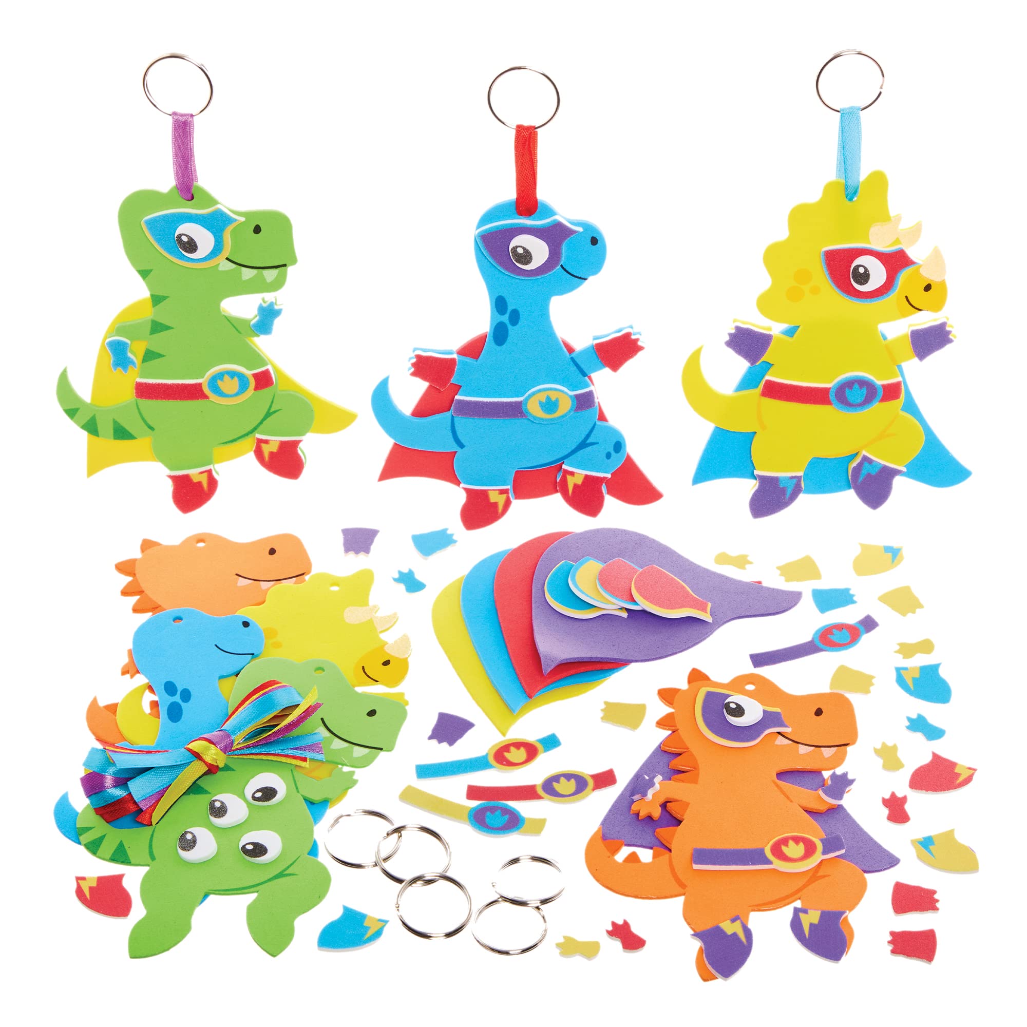 Baker Ross FX571 Star Hero Dinosaur Mix and Match Keyring Kits - Pack of 8, Foam Craft Kits for Kids