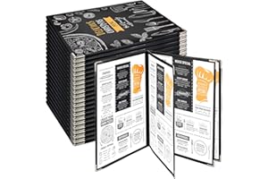 Henoyso 20 Pcs 8.5 x 11 Inch Menu Covers 4 Page 8 View Transparent Restaurant Covers Book Fits A4 Size Paper, Bar Cafe Clear Menu Holder Folder with Leatherette Trim and Decorative Corners, Black