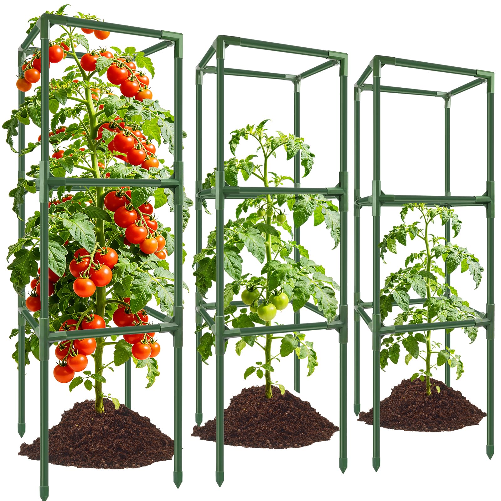 Photo 1 of SprintGy 3 Pack Square Tomato Cages, 49'' Tall Heavy Duty Steel Tomato Trellis Kit for Garden, Plant Support Tower Stakes Cucumber Pepper Trellis for Climbing Vegetable Flowers