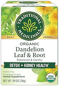Traditional Medicinals Tea, Organic Dandelion Leaf & Root, Supports Kidney Function & Healthy Digestion, 16 Tea Bags