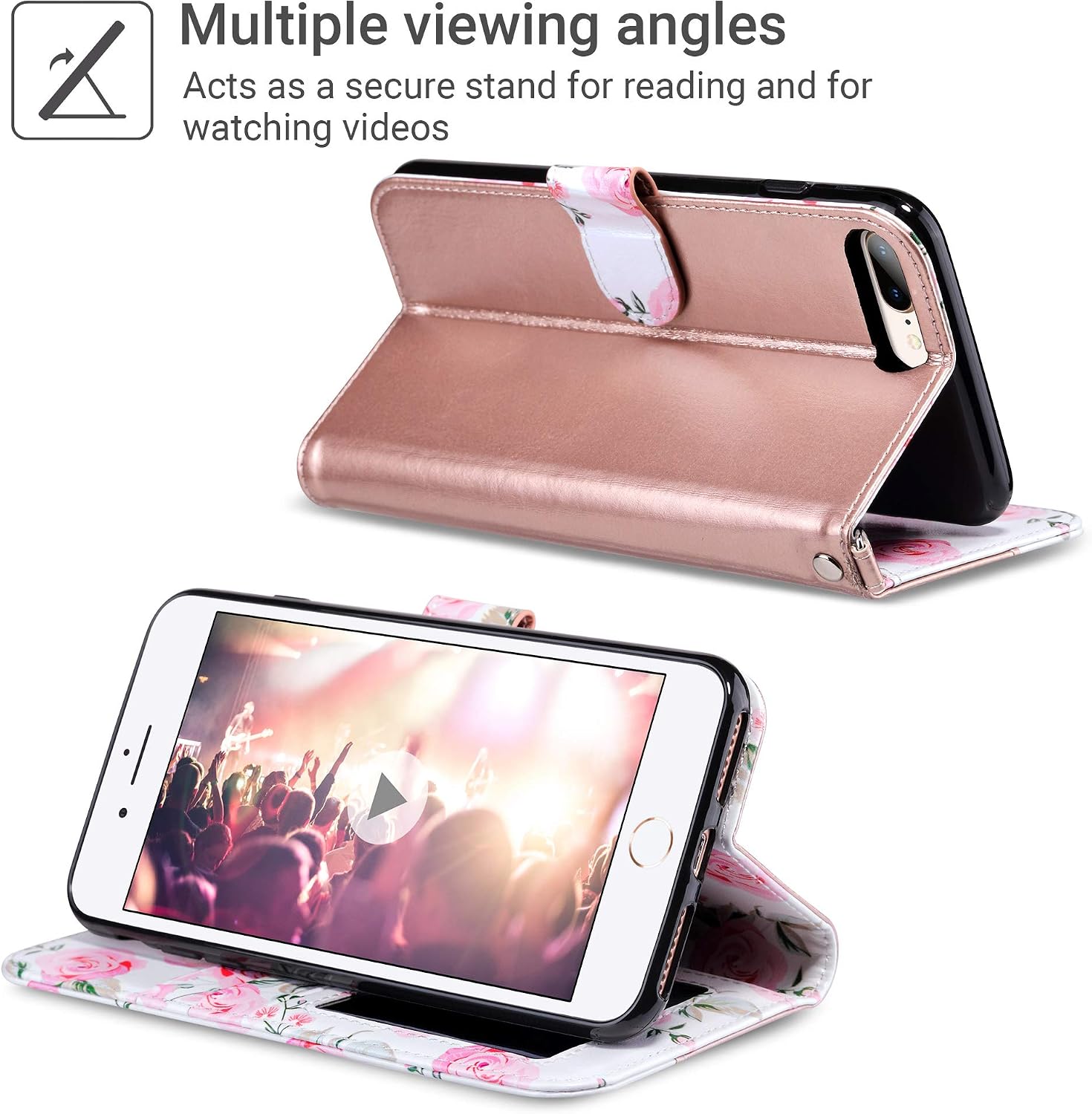 ULAK Compatible iPhone 7 Plus/8 Plus Wallet Case for Women PU Leather Flip Cover with Card Holder Kickstand Protective Purse Case 5.5 Inch - Image 4