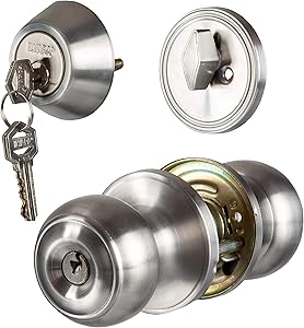 Entry Knob Lockset with Single Cylinder Deadbolt Combo Set - Classic Design - Improved Satin Nickel Finish - (3 Pack)