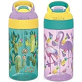 Zak Designs 16oz Riverside Desert Life Kids Water Bottle with Straw and Built in Carrying Loop Made of Durable Plastic, Leak-Proof Design for Travel, 2PK Set