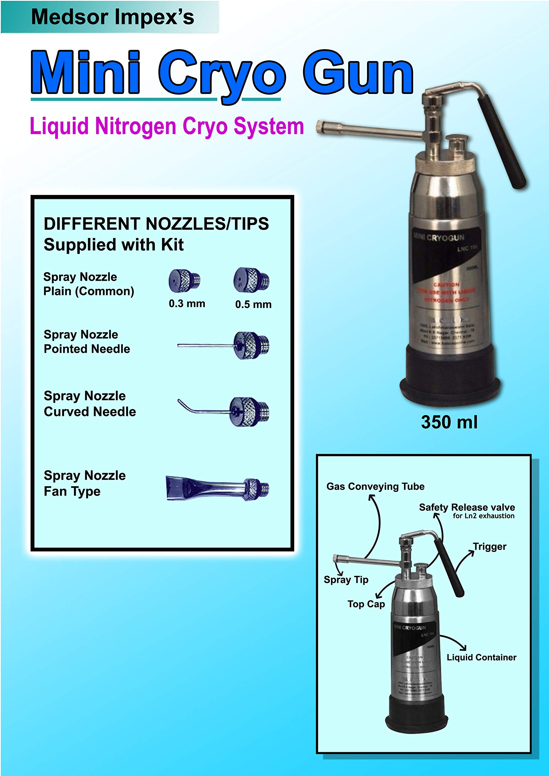 Multipurpose Mini Cryo Gun Liquid Nitrogen CO2 N2O Spray with 5