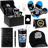 8 Pieces Fishing Gifts Sets Christmas Gifts for Man, I'd Rather Be Fishing Box Set with Tumbler, Baseball Cap, Journal, Socks, Keychain, Cards, Pen, Opener Men Father Papa Gift from Son Daughter