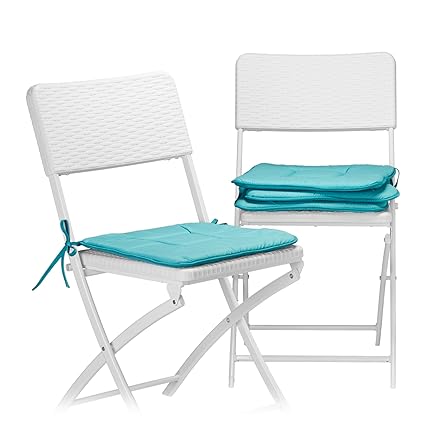 Relaxdays Stuhlkissen 4er Set in Türkis, Sitzkissen mit Schleife, Auflage für Stühle in Haus und Garten, waschbar, Stuhlaufla