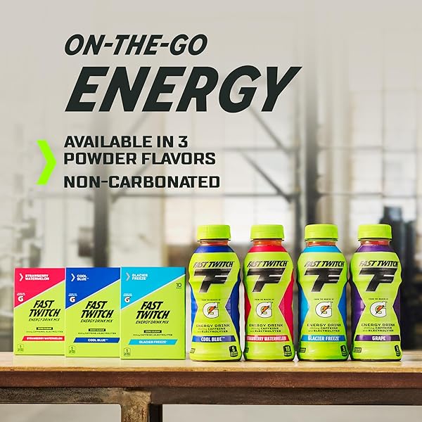 FAST TWITCH ENERGY DRINK MIX FROM GATORADE POWDER STICKS, GLACIER FREEZE, 0.08OZ INDIVIDUAL PACKETS,10 PACK, ZERO SUGAR, CAFFEINE, ELECTROLYTES