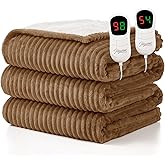Homemate Electric Heated Blanket King Size - 100"x90" Heating Blanket King Size Dual Control 1/2/4/6/8 Hours Auto-Off 10 Heat Level Over-Heat Protection Soft Flannel Sherpa ETL Certification