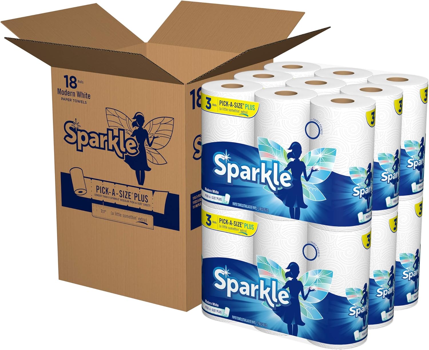 Sparkle Paper Towels, 18 = 37 Regular Rolls, Modern White, Pick-a-Size Plus: Health & Personal Care