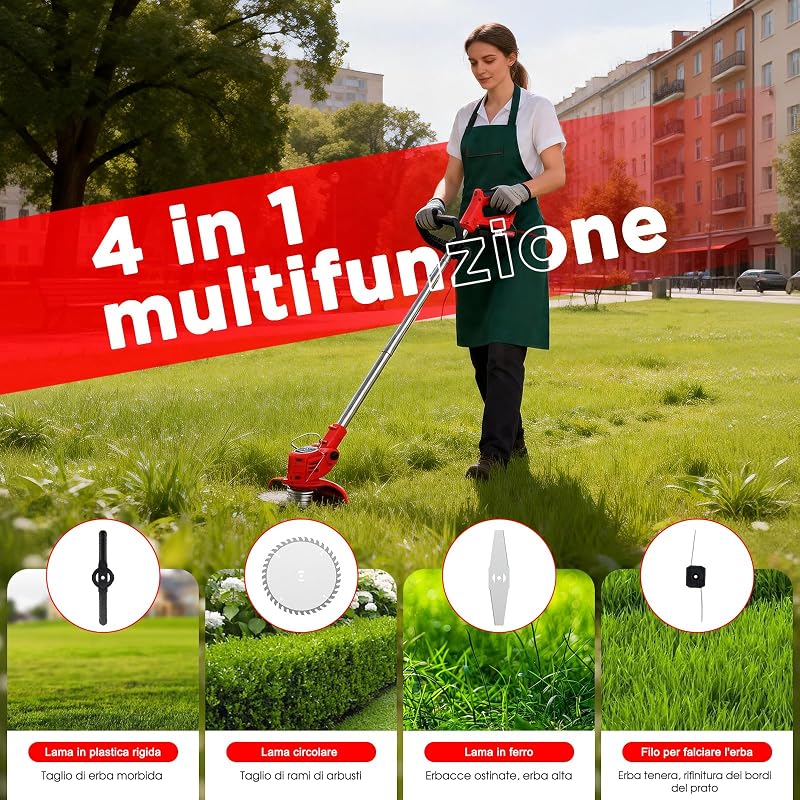 Tosaerba a batteria, Dotato di due batterie da 21 V, 4 lame, tosaerba triplo pieghevole, tosaerba da giardino a batteria per prati, arbusti e cespugli. — foto 3 di 8
