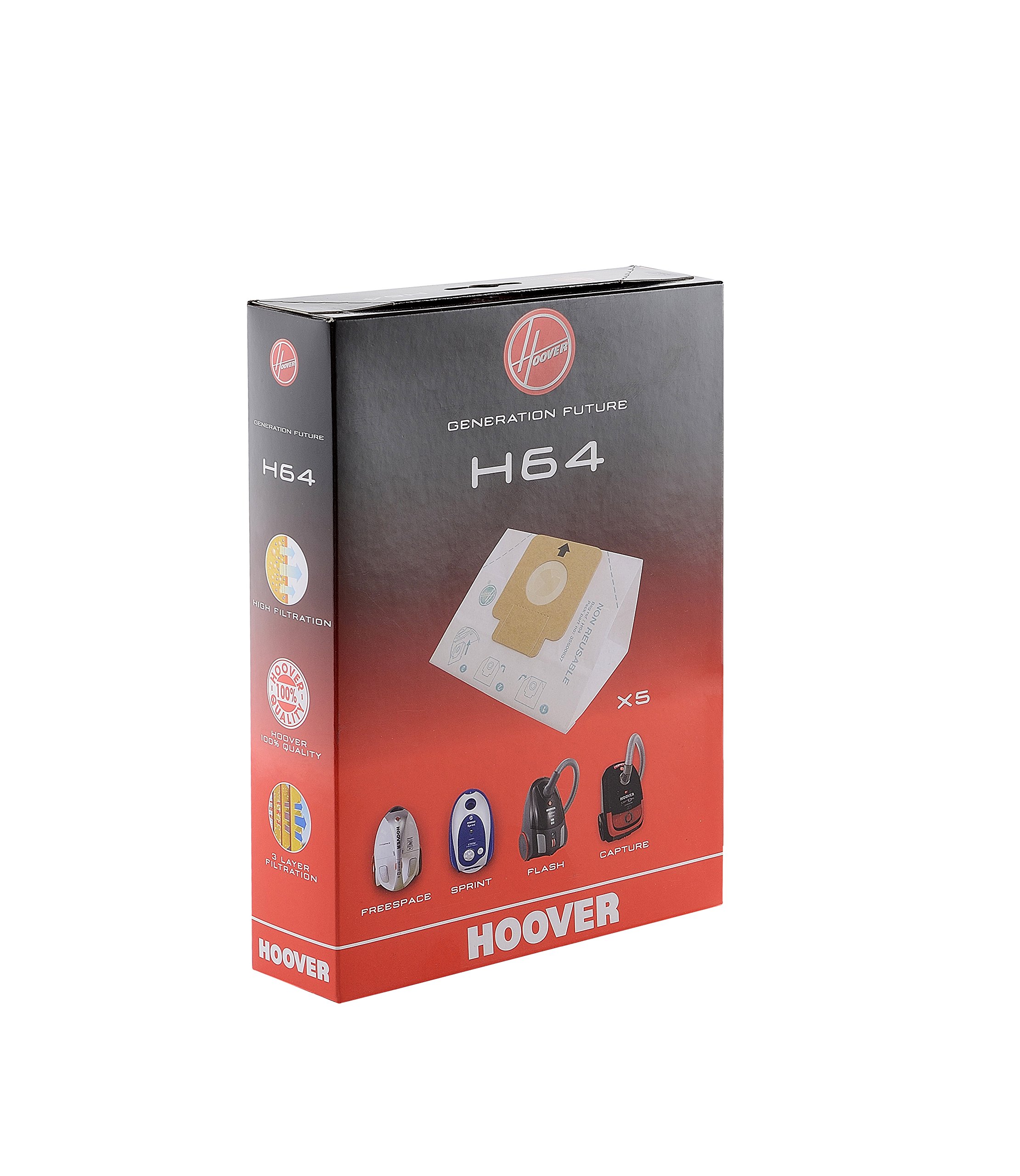 Hoover Genuine H64 Paper Bag for The Freespace, Sprint, Flash Cylinders