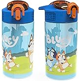 Zak Designs Bluey Kids Water Bottle Durable Plastic Spout Cover and Built-in Carrying Loop, Leak-Proof Water Design for Travel, (16oz, 2pc Set), 2pk