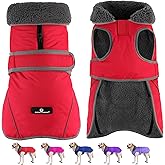 Dogcheer Dog Coat, Waterproof Dog Jacket Reflective Pet Winter Coat with Adjustable Hook & Loop, Christmas Puppy Fleece Jacket Warm Turtleneck Snowsuit for Small Medium Large Dogs - Red, S