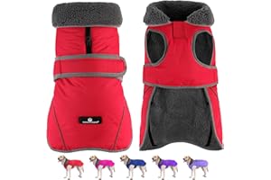Dogcheer Dog Coat, Waterproof Dog Jacket Reflective Pet Winter Coat with Adjustable Hook & Loop, Christmas Puppy Fleece Jacket Warm Turtleneck Snowsuit for Small Medium Large Dogs - Red, XL