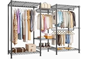 Raybee Clothes Rack Heavy Duty Clothing Racks for Hanging Clothes Adjustable Hanging Clothes Rack Garment Rack, Black, 13.9" D x 70.6" W x 77" H