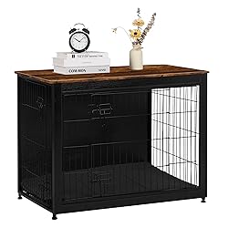 DWANTON Dog Crate Furniture with Cushion, Wooden