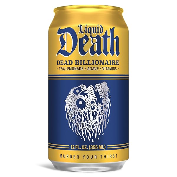 LIQUID DEATH, DEAD BILLIONAIRE ICED TEA, 12-PACK (12 OZ CANS), HALF LEMONADE HALF BLACK TEA, LOW CALORIE, NO ARTIFICIAL SWEETENERS, B12 & B6 VITAMINS